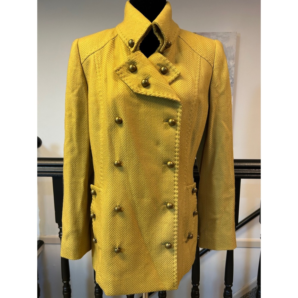 Etcetera Mustard Yellow Wool Herringbone Double Breasted Military Jacket 10